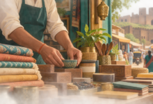 Illustration of a small local business shop counter