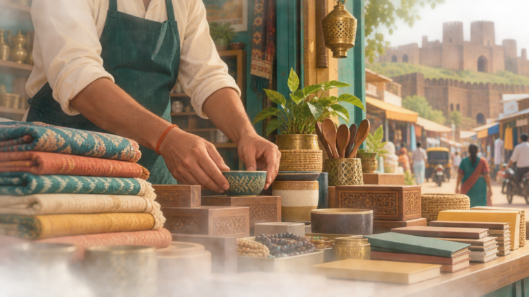 Illustration of a small local business shop counter