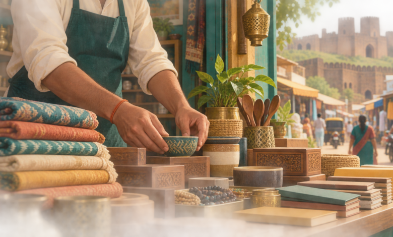 Illustration of a small local business shop counter