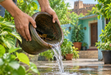 Illustration of emptying standing water to prevent mosquitoes