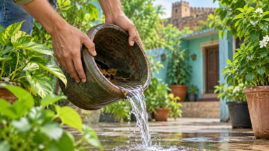 Illustration of emptying standing water to prevent mosquitoes