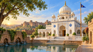 Illustration inspired by Bidar heritage and a Sikh gurdwara