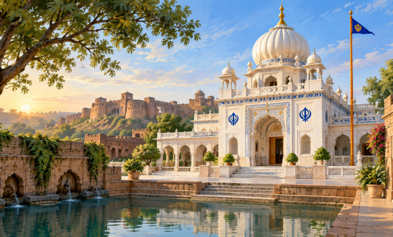 Illustration inspired by Bidar heritage and a Sikh gurdwara