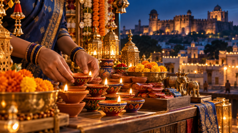 Illustration of clay diyas for Diwali