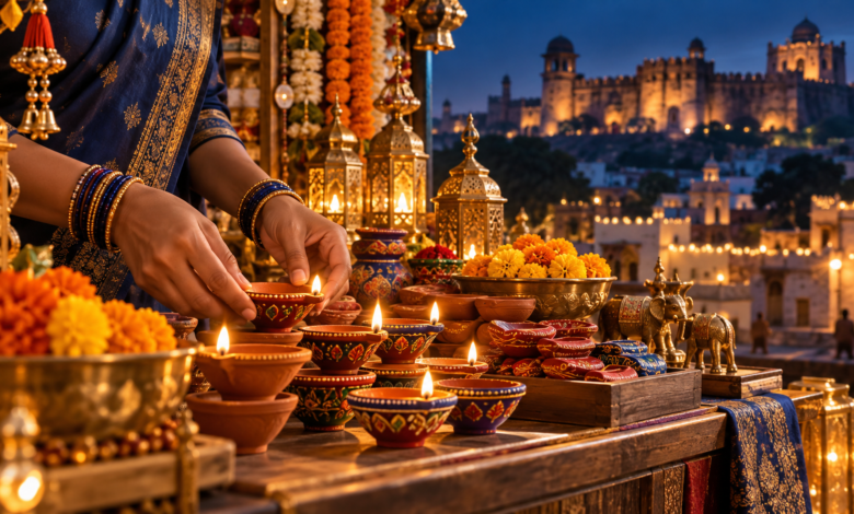 Illustration of clay diyas for Diwali