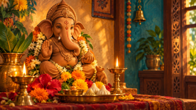 Illustration of Ganesh Chaturthi home decorations